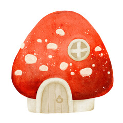 fairy mushroom house watercolor illustration