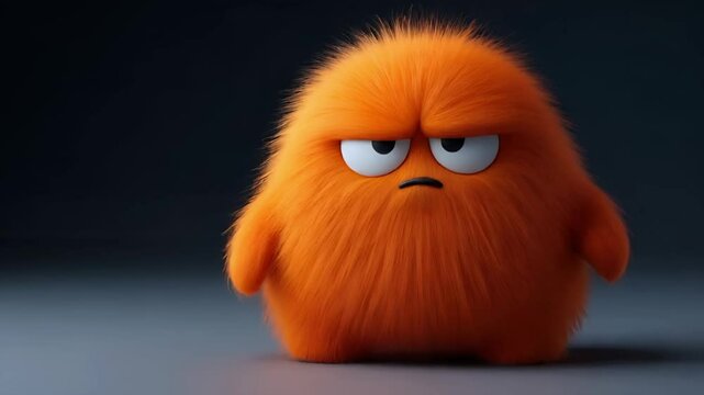 Animated orange fluffy monster growing increasingly frustrated, displaying escalating rage against dark gray background with intensifying emotional expression
