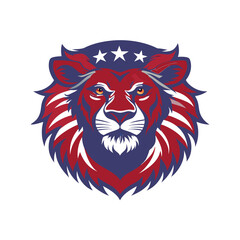 
Patriotic American lion head mascot with stars, a vector symbol of strength and freedom for USA Independence Day.
