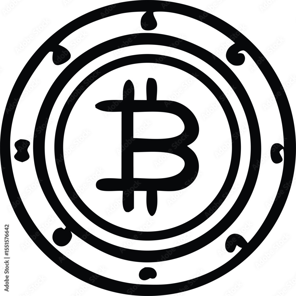 Aufkleber stylized black and white bitcoin logo with a distinctive circular border and ornate embellishments r