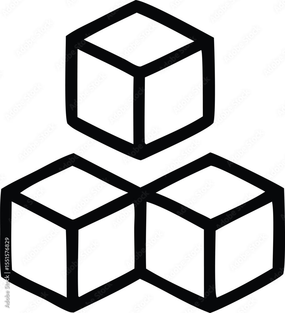 Poster simple black outline of three isometric cubes with two cubes forming a base and one cube stacked abo