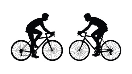 Fototapeta premium Street racing cyclists silhouette vector of two men riding bicycles in professional cycling position