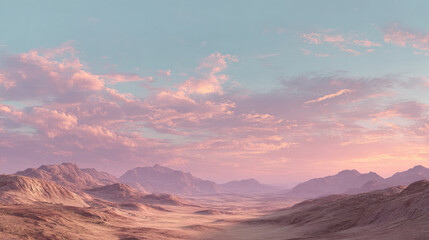 Naklejka premium Pink-Hued Desert Plateau Under Soft Sky Landscape