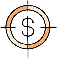 Dollar sign centered within a target symbol representing financial goals and aiming for monetary success in business