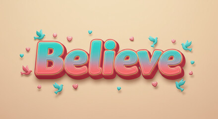 Inspirational Believe Typography Design with Birds and Hearts