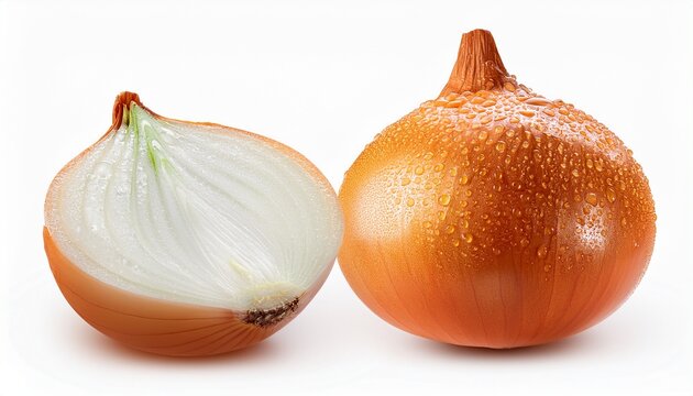 generative ai fresh onion vegetable with water droplets isolated on white background with clipping path