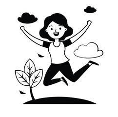 happy women jumping in nature