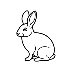 Detailed Line Art Depiction of a Sitting Rabbit with Long Ears and a Small Tail in Black and White