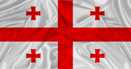 Flag of Georgia with cloth texture. Close up of Georgian flag waving