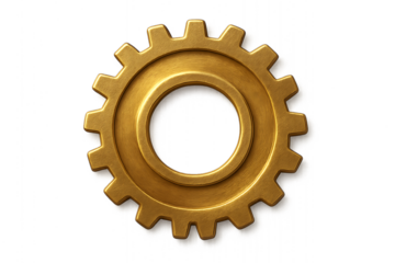 Golden gear wheel isolated on transparent background