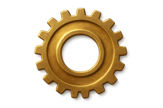 Golden gear wheel isolated on transparent background