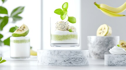 Surreal Floating Desserts in Mid Air with Bananas and Fresh Ingredients