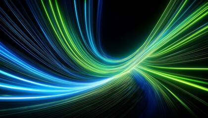 vibrant neon green and blue trails weaving through a black background capturing a high energy and modern digital feel