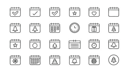 Collection of calendar icons with various symbols including checks, stars, hearts, and holiday themes icons