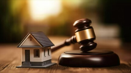 Gavel Hitting House Auction Illustration: Real Estate Foreclosure, Wealth Division and Loan Background
