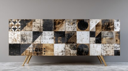 Obraz premium The Modern Walnut Cube Media Console represents a striking fusion of aesthetics and practicality