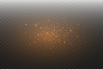 Golden sparkling glitter dust and shining stars. On a transparent background