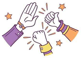 Fototapeta premium Teamwork celebration hands high five gesture success collaboration achievement vector illustration