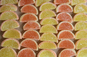gummy candies, or gummy slices or very tasty colored citrus gummy candies - made from natural...