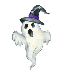 Artistic representation of a playful cartoon ghost with a mischievous expression and floating form