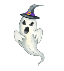 Artistic representation of a playful cartoon ghost with a mischievous expression and floating form