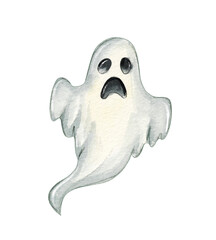 Artistic representation of a playful cartoon ghost with a mischievous expression and floating form