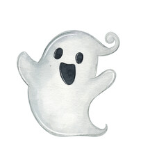Artistic representation of a playful cartoon ghost with a mischievous expression and floating form