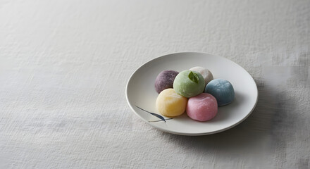 Fototapeta premium Traditional Japanese mochi on modern grey bowl