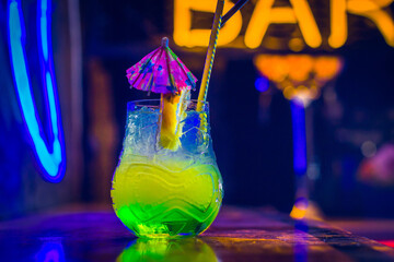 Cocktail alcohol on the bar