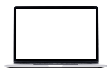 Laptop blank white screen on transparent, mockup digital device