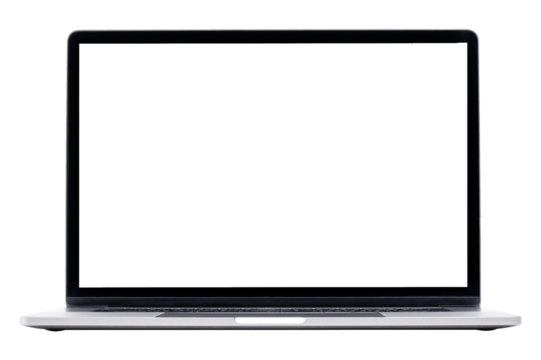 Laptop blank white screen on transparent, mockup digital device