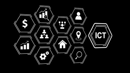 ICT System Software concept icons animation isolated on black background - Powered by Adobe