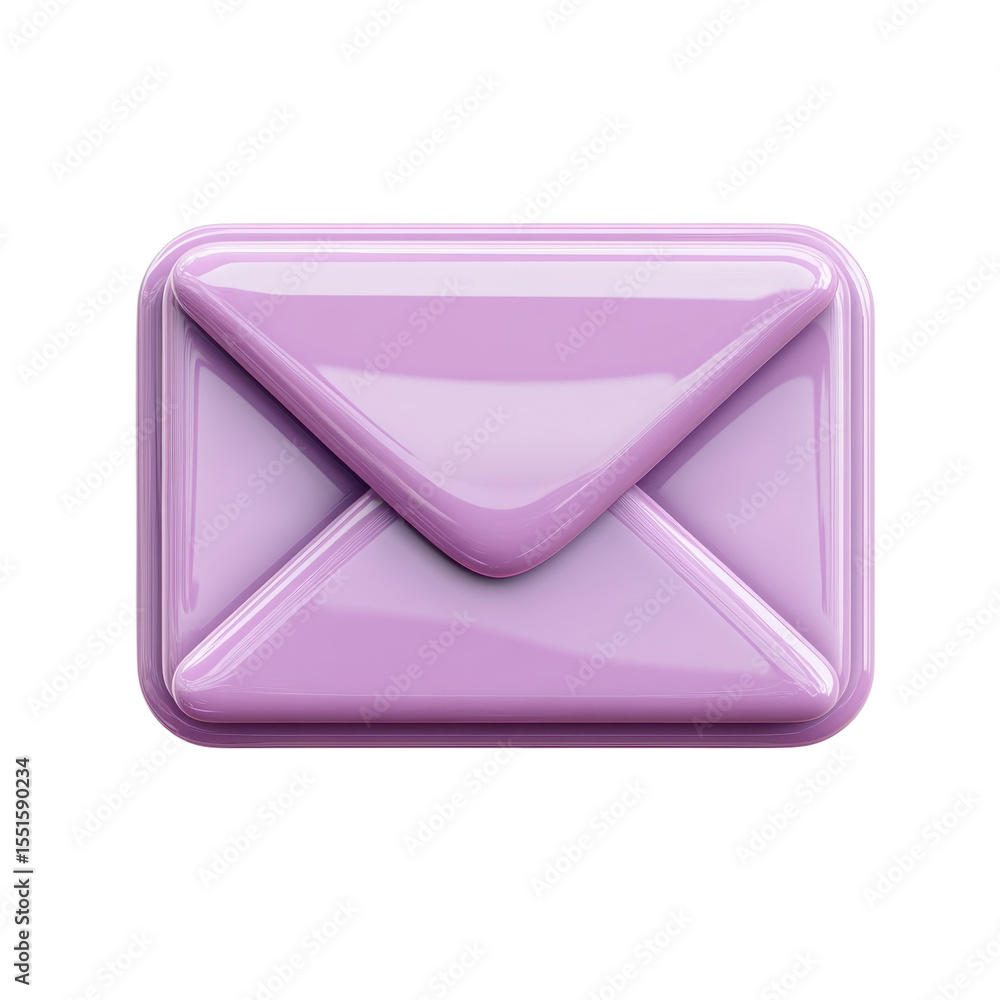 Poster glossy lilac email icon communication symbol graphic design element for ui on transparent background