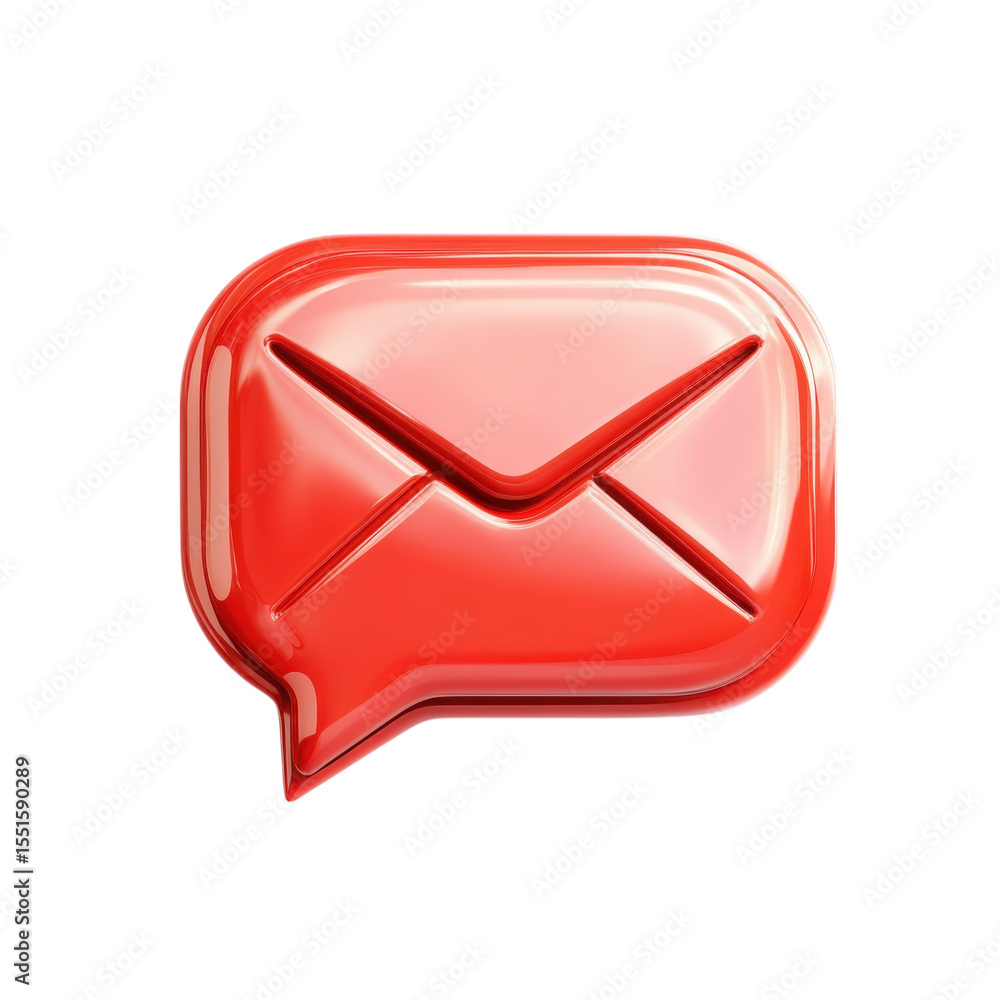 Fototapete Shiny Red Email Icon Message Notification Bubble Chat Communication on transparent background