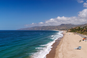 Ocean coastline in a Los Angeles with sandy beach