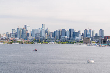 View of downtown Seattle from Gas Works Park with skyline and lake