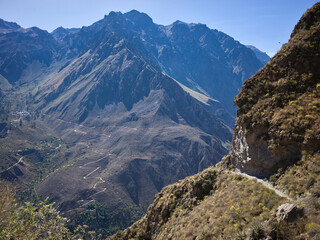 Mountain landscape in the Peruvian Andes, trail in the Colca Canyon