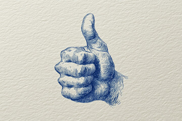 Minimal Line Art Thumbs‑Up Hand Sketch on Neutral Background with Shadow