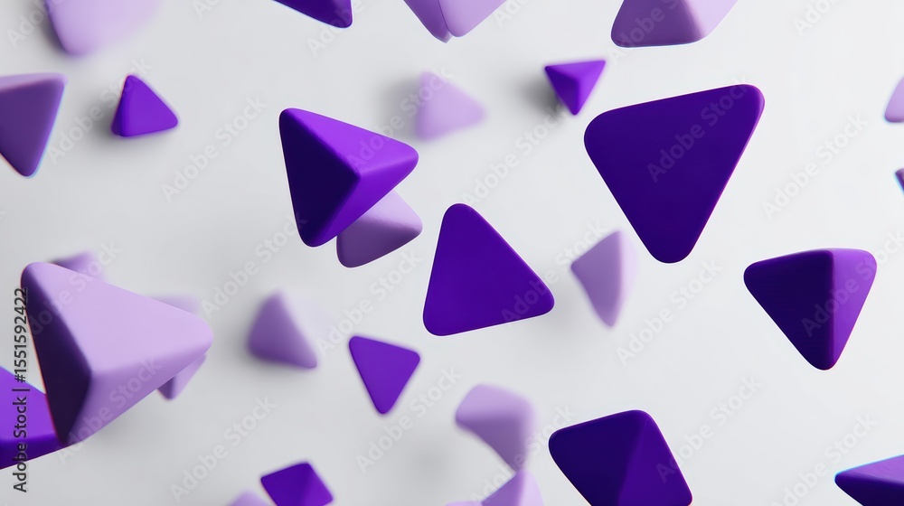 Poster abstract background featuring floating purple and lavender triangular shapes on white