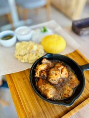 traditional moldavian dish with mamaliga and stewed meat