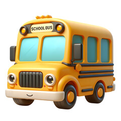 Cute cartoon yellow school bus with happy face isolated on transparent background