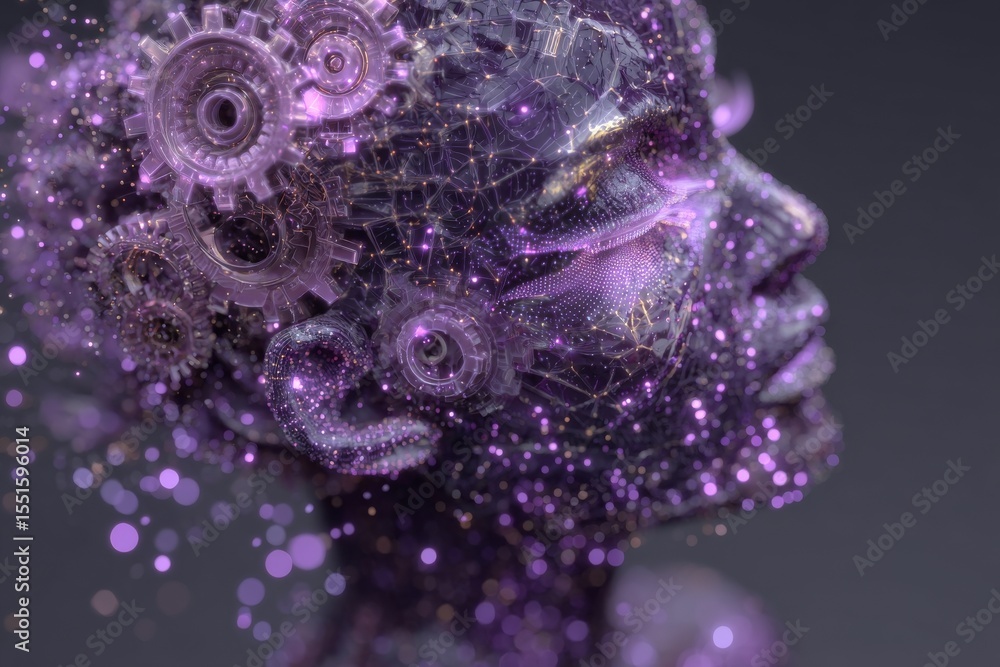 Aufkleber abstract human head with digital technology concepts and glowing light’ is rephrased as ‘human head 