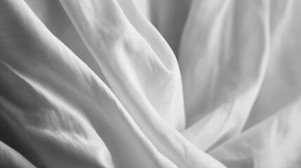 Fototapeta premium Soft white fabric wrinkles in close-up texture folds natural smooth cotton material background detail with lighting and shadows creating gentle curves and waves effect