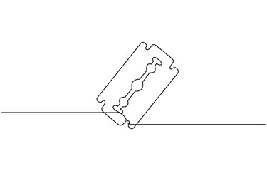 Razor blade continuous one line art drawing, continuous single drawn one line razor, Razor hand drawn picture silhouette line art cutting blade razor vector illustration.