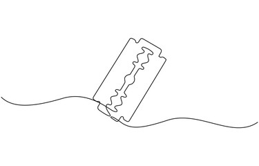 Razor blade continuous one line art drawing, continuous single drawn one line razor, Razor hand drawn picture silhouette line art cutting blade razor vector illustration.