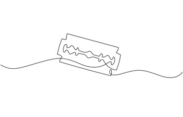 Razor blade continuous one line art drawing, continuous single drawn one line razor, Razor hand drawn picture silhouette line art cutting blade razor vector illustration.