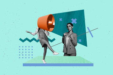 3d sketch poster trend collage of anonym girl instead head megaphone propaganda agitation news...