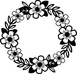 Flowers for decoration in many styles, SVG with clean lines.Elegant Floral Circle Wreath Design for Art and Decor