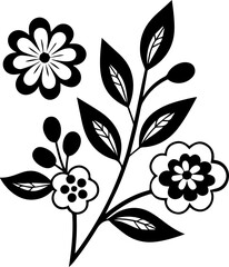 Flowers for decoration in many styles, SVG with clean lines.Elegant Black and White Floral Design with Leaves and Flowers
