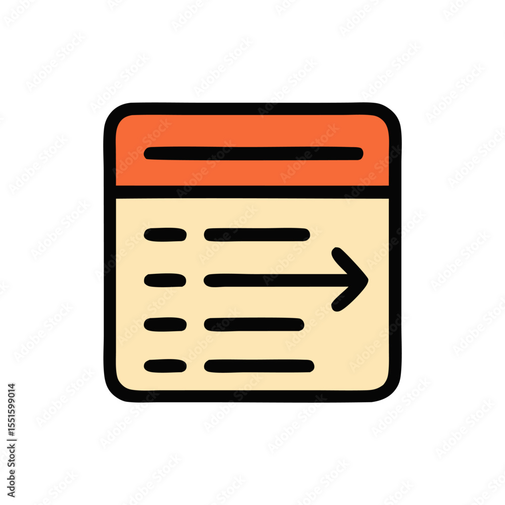 Poster data export icon; list of items moving right; information transfer symbol.